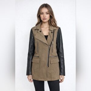 NEW Zara Size S Colorblock Leather Biker Style Jacket